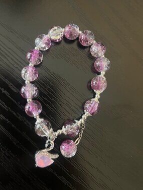 Pink Crystal Bead Bracelet with Swan and bead Charms. So beautiful!